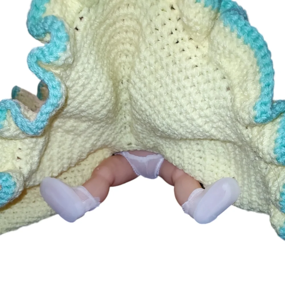 Vintage Doll Bed Sitter Crochet Knit Dress Ruffle Granny Chic Cottagecore (0973)